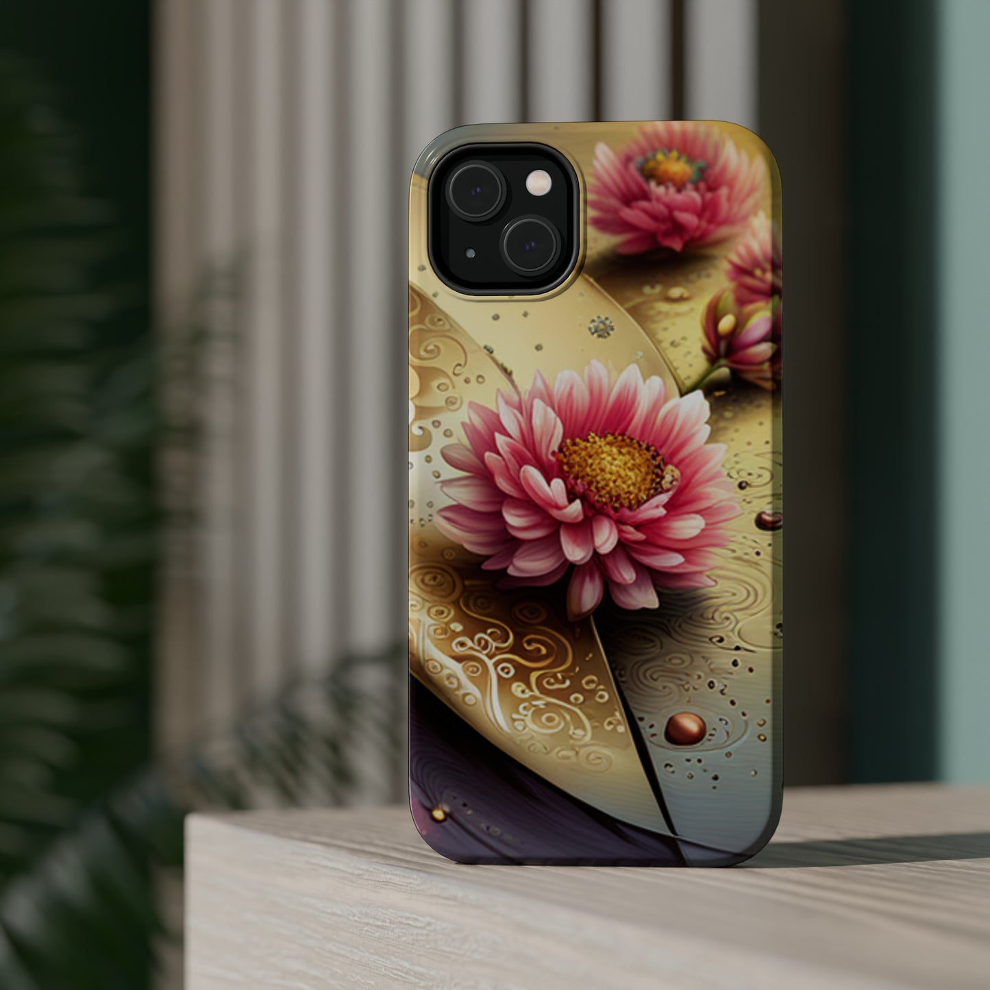 MagSafe Tough Floral Gold iPhone Cases Safe iPhone 14, 13 Phone Cases with Floral Design