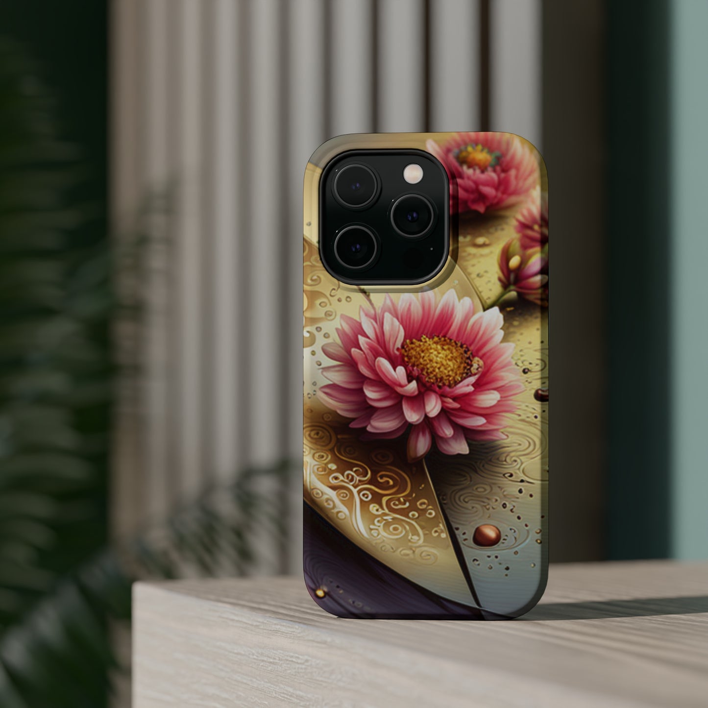 MagSafe Tough Floral Gold iPhone Cases Safe iPhone 14, 13 Phone Cases with Floral Design