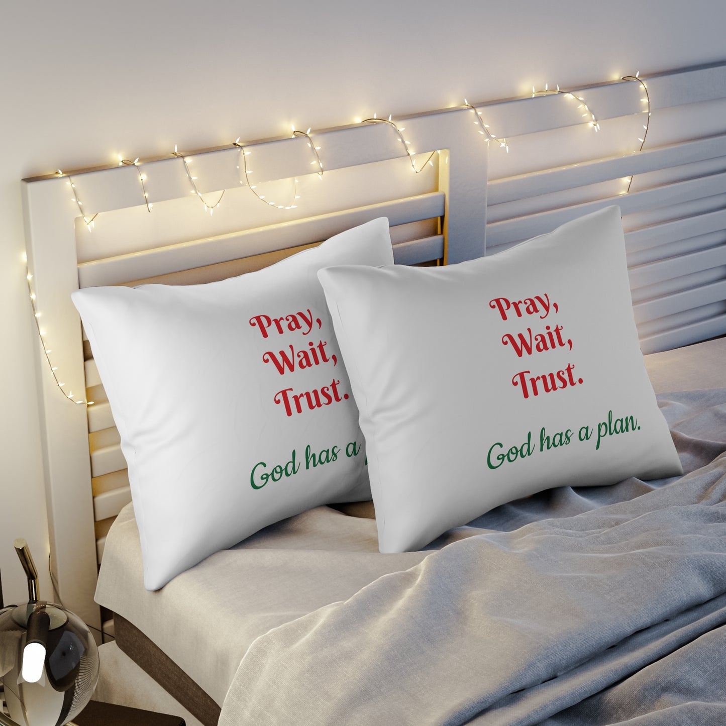 Pillow Sham for Christmas Pray Wait Trust God has a plan Red & Green Letter Pillow Sham