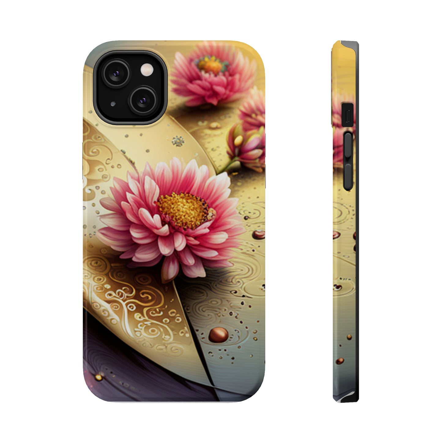 MagSafe Tough Floral Gold iPhone Cases Safe iPhone 14, 13 Phone Cases with Floral Design