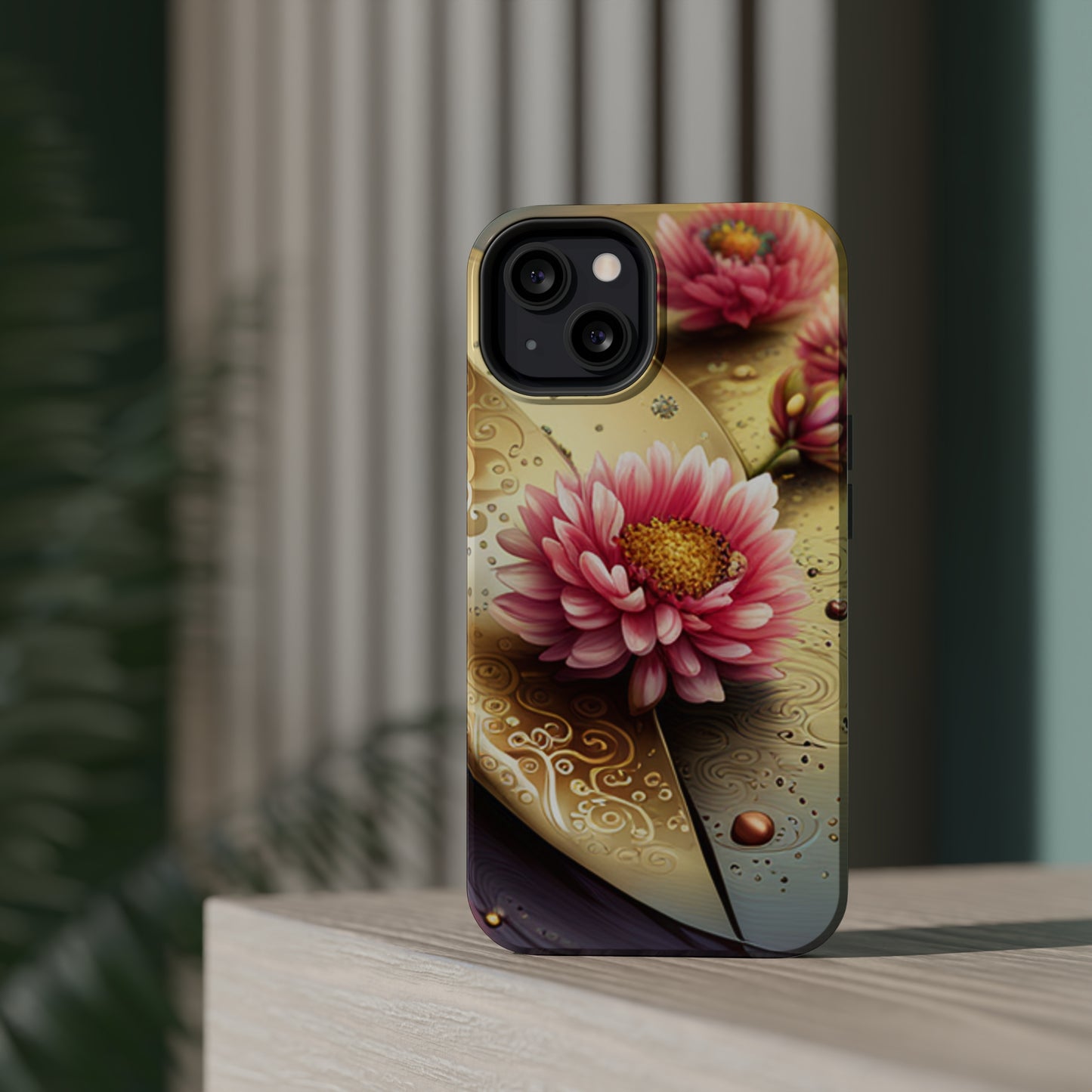 MagSafe Tough Floral Gold iPhone Cases Safe iPhone 14, 13 Phone Cases with Floral Design