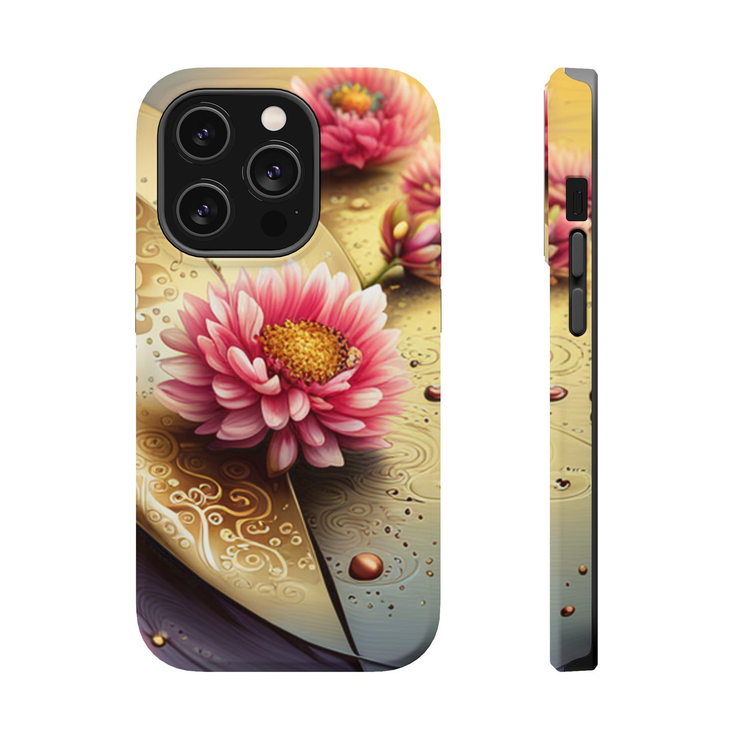 MagSafe Tough Floral Gold iPhone Cases Safe iPhone 14, 13 Phone Cases with Floral Design