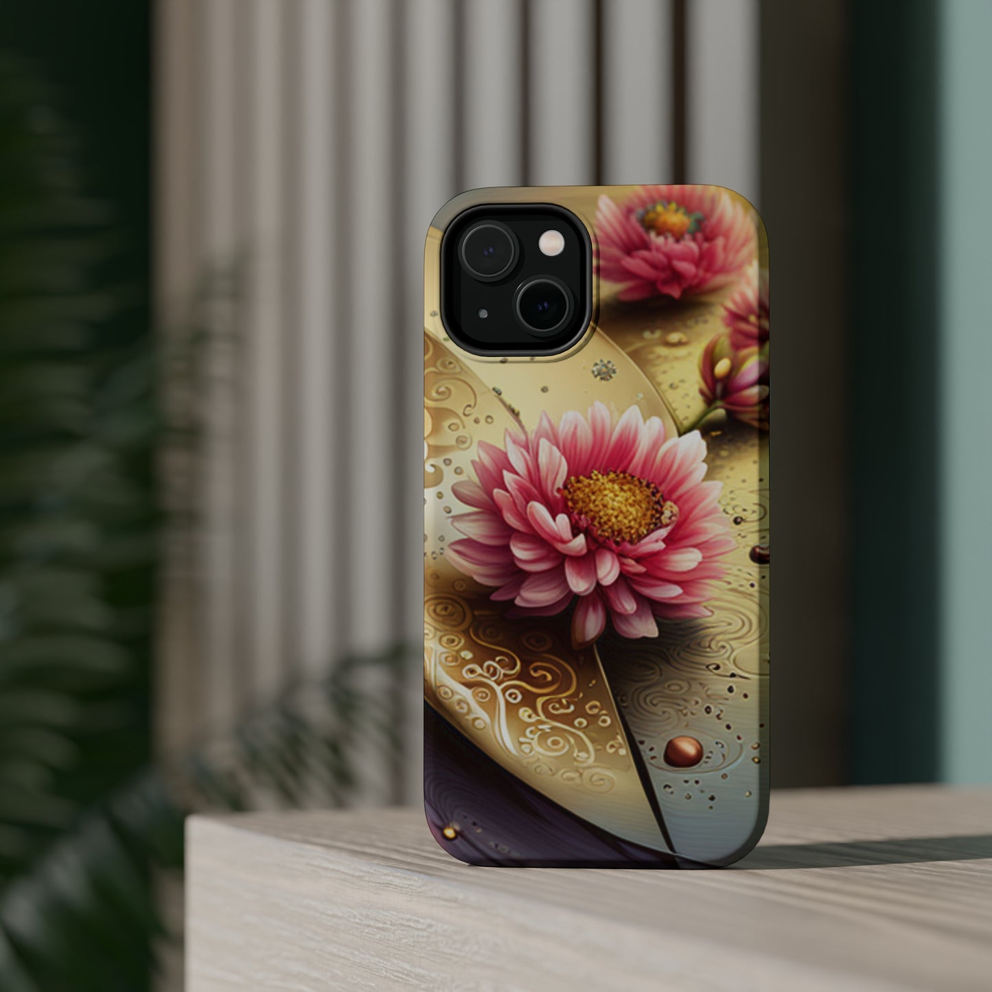 MagSafe Tough Floral Gold iPhone Cases Safe iPhone 14, 13 Phone Cases with Floral Design