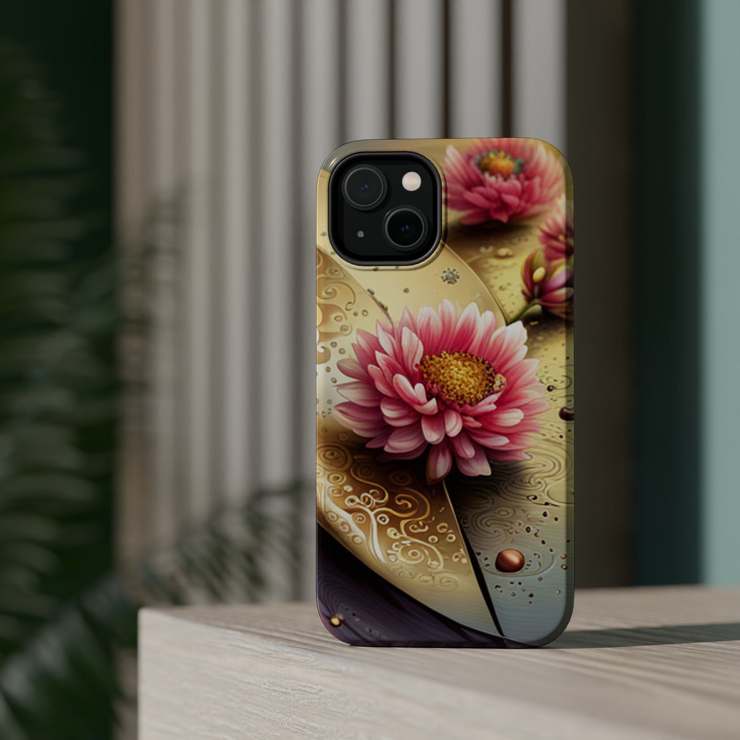 MagSafe Tough Floral Gold iPhone Cases Safe iPhone 14, 13 Phone Cases with Floral Design