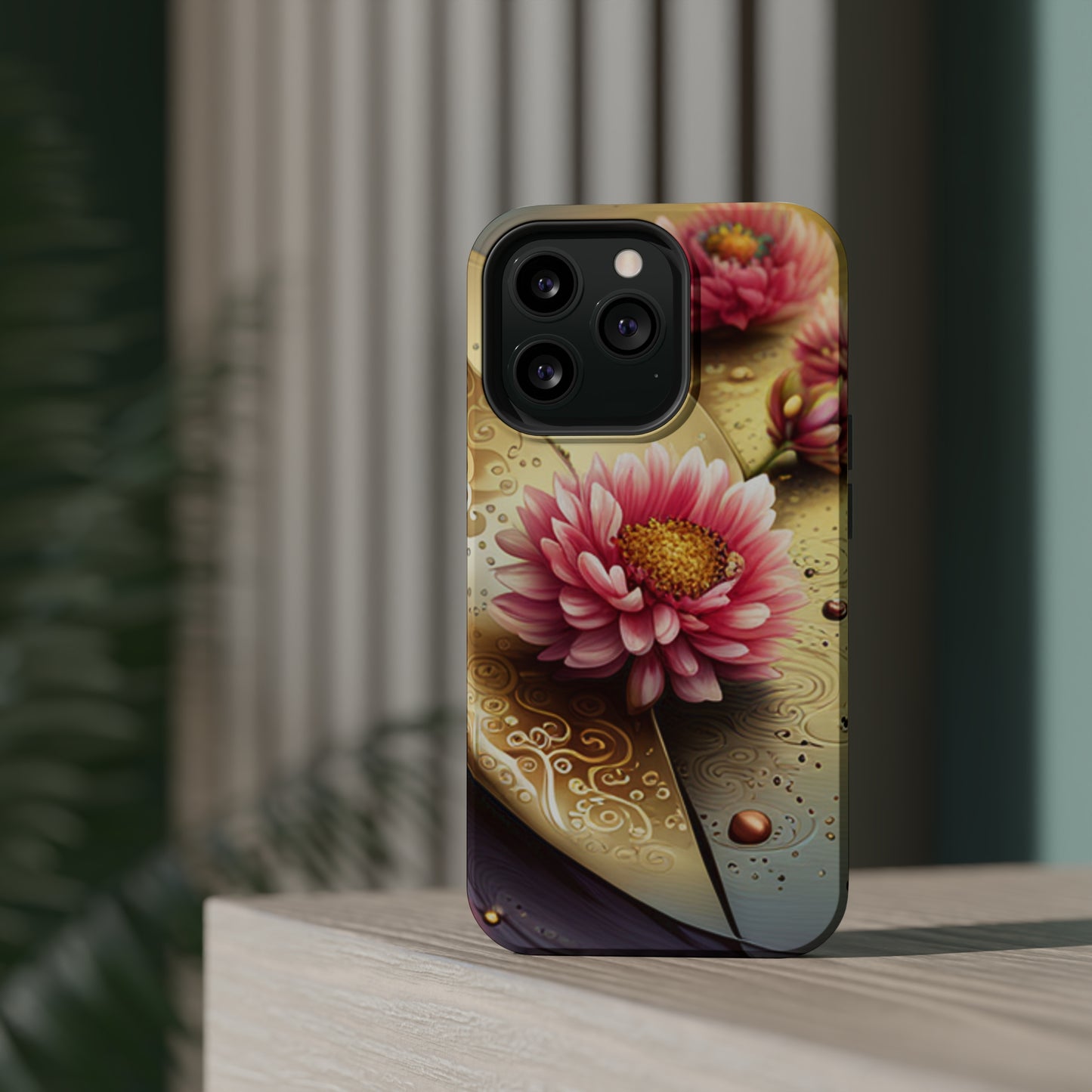 MagSafe Tough Floral Gold iPhone Cases Safe iPhone 14, 13 Phone Cases with Floral Design