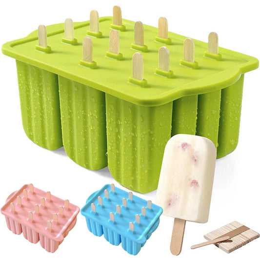 Deep Popsicles Molds 12 Pieces Silicone Popsicle Maker Molds Food Ice Molds with Ice Cream 50 Popsicle Sticks Moulds