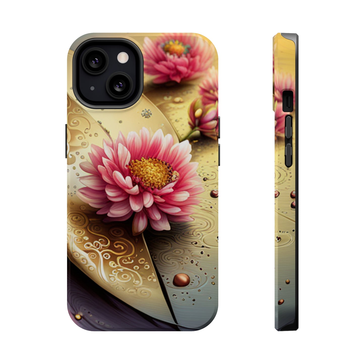 MagSafe Tough Floral Gold iPhone Cases Safe iPhone 14, 13 Phone Cases with Floral Design