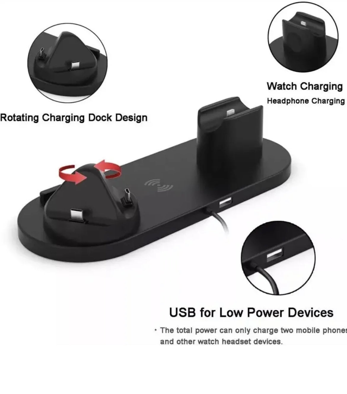 Phone Charger 4 In 1 10W Fast Wireless Universal Charger Station iPhone Samsung White