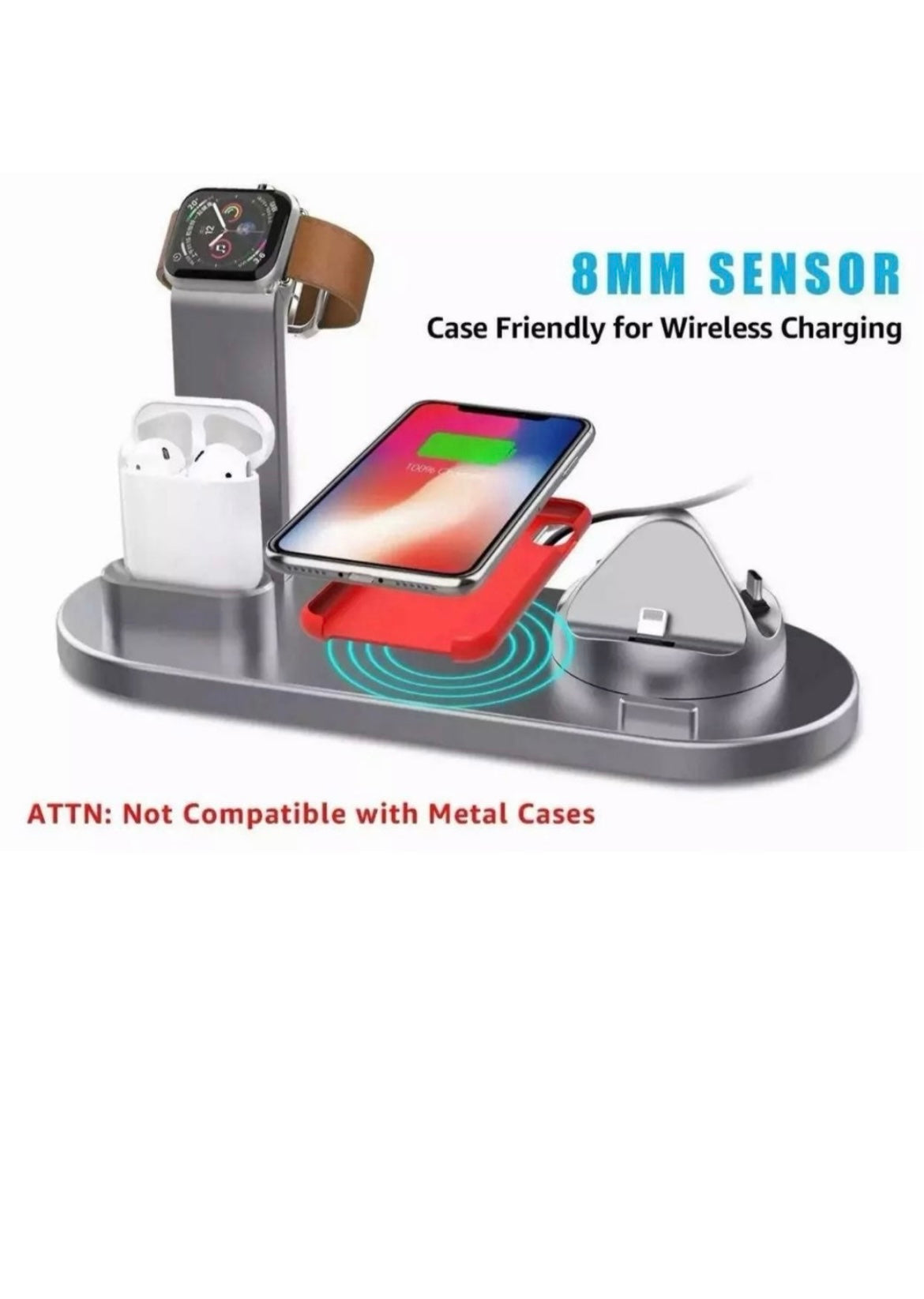 Wireless Charger 4in1 Charging Station Dock Pad For Samsung Iphone Airpod/Watch Silver or Gray