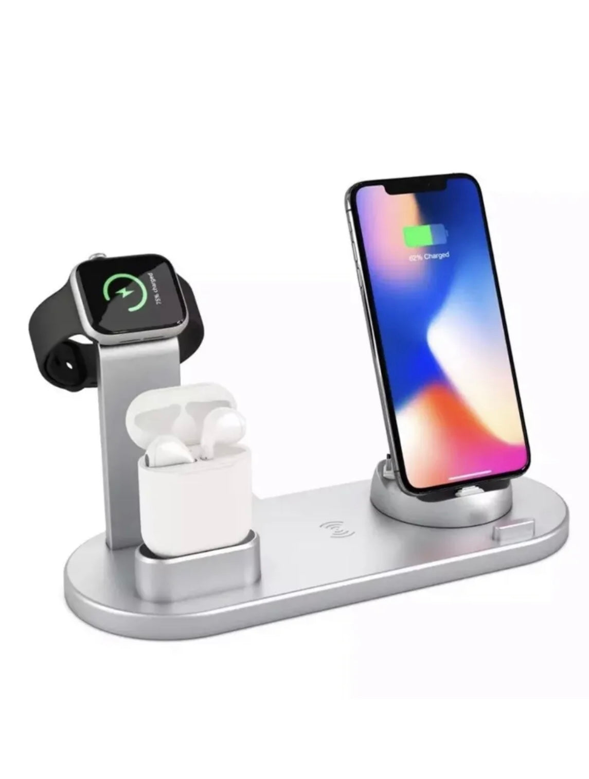 Wireless Charger 4in1 Charging Station Dock Pad For Samsung Iphone Airpod/Watch Silver or Gray
