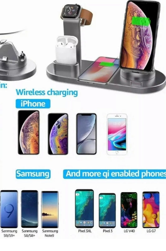 Wireless Charger 4in1 Charging Station Dock Pad For Samsung Iphone Airpod/Watch Silver or Gray