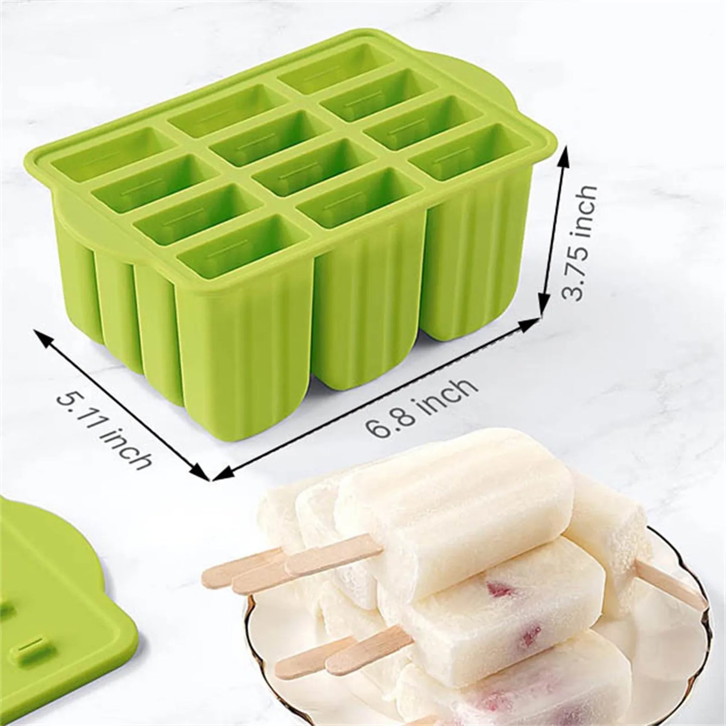 Deep Popsicles Molds 12 Pieces Silicone Popsicle Maker Molds Food Ice Molds with Ice Cream 50 Popsicle Sticks Moulds