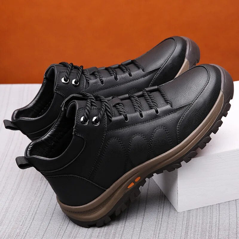  Winter Boots Men Genuine Leather Shoes Thick Sole Warm Plush Cow Leather Male Snow Boots Fashion Mens Ankle Botas KA2706