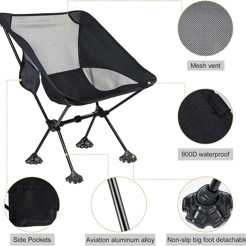 Nw4Lbs 2 Pack Camping Backpacking Chair, Ultralight Portable Compact Foldable Chairs with Anti-Slip Large Feet and Carry Bag for Outdoor Camp Hiking Lawn Beach Sports, Heavy Duty 220 Lbs
