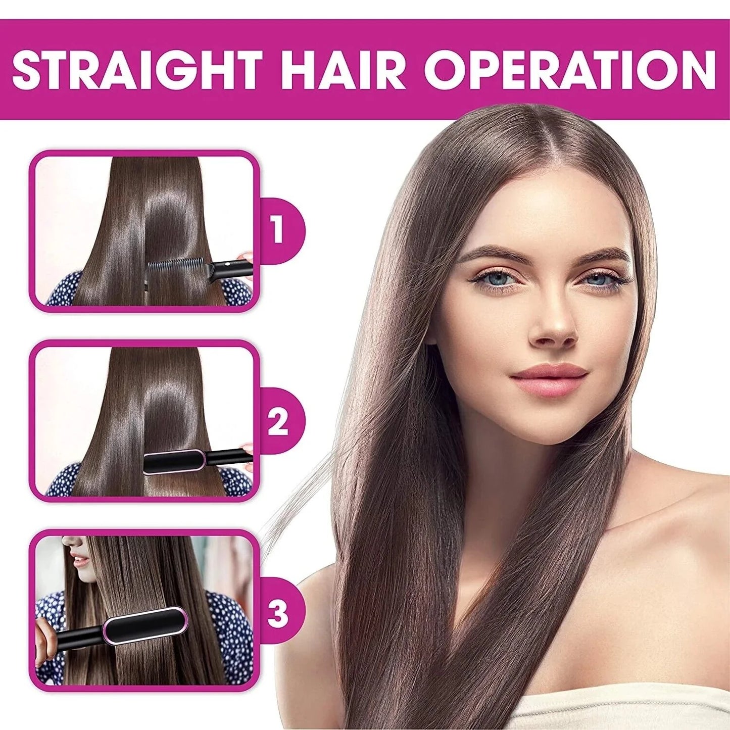 Hair Straightener Brush Straightening Curler Hot Comb Electric Adjustable Heat