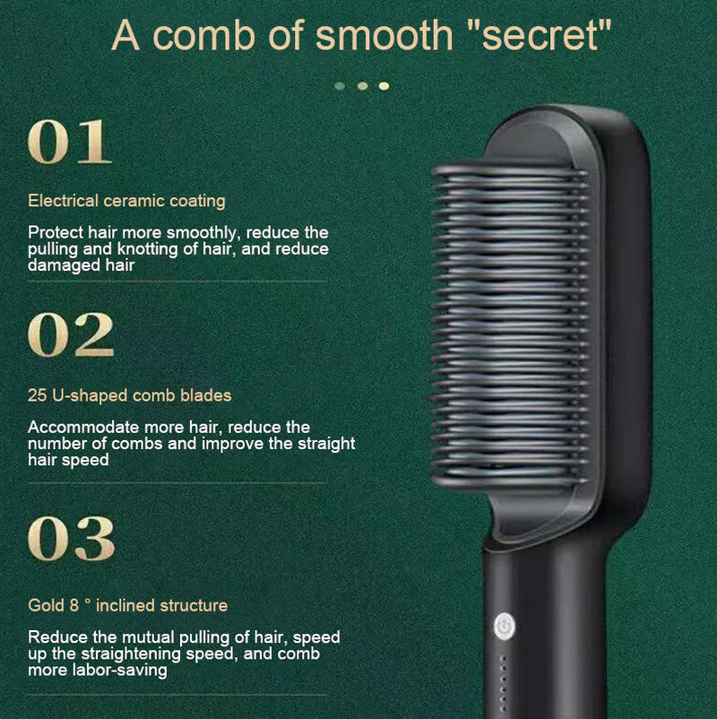 Hair Straightener Brush Straightening Curler Hot Comb Electric Adjustable Heat