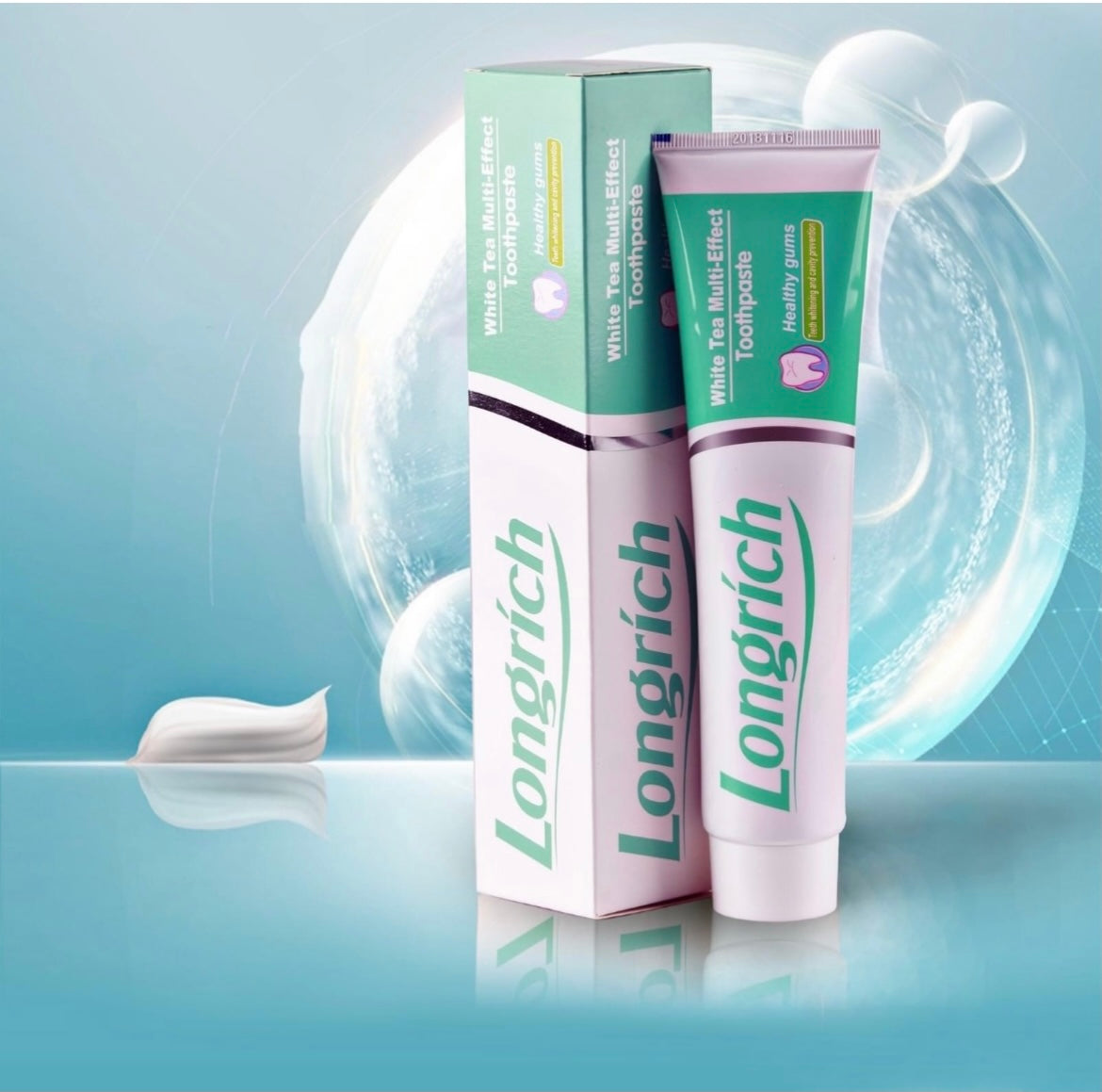 Longrich White Tea Toothpaste (200g) Multi -Effect Deep Cleaning/ Healthy Gum- Fluoride Free